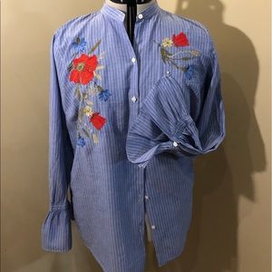Blue Blouse w/ Flower Embroidery